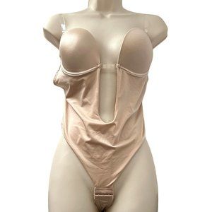 Peachy Shapewear Backless Body Bra Beige Seamless Removable Clear Straps Women L